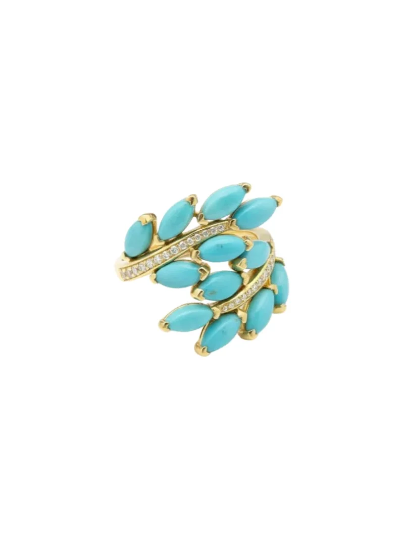 0.10ct Diamond Turquoise 18K Gold Cluster Ring