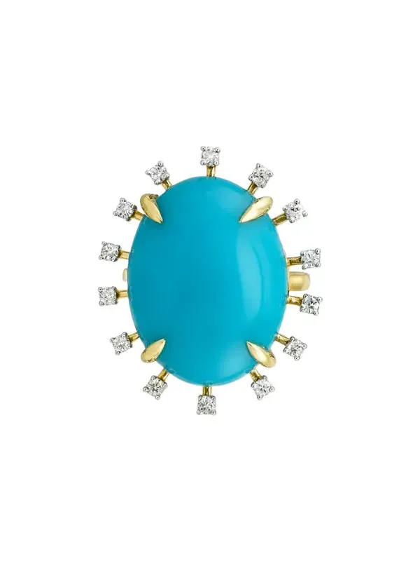 13.33ct Diamond Turquoise 18K Gold Halo Cocktail Ring 13.33ct Diamond Turquoise 18K Gold Halo Cocktail Ring