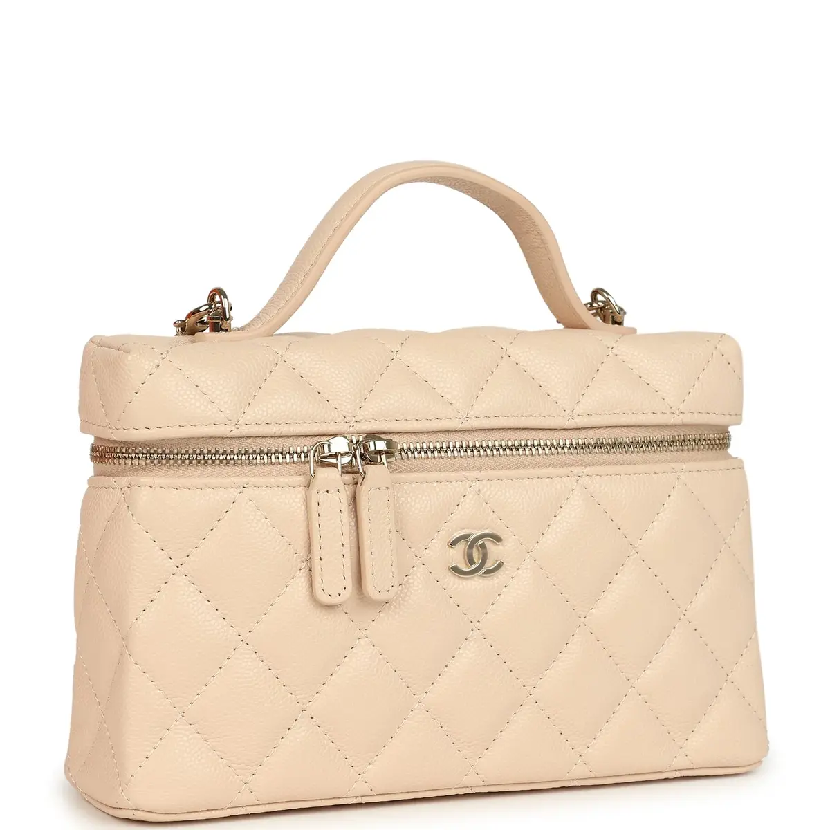 Chanel Chanel Top Handle Long Vanity Case with Chain Light Beige Shiny Caviar Light Gold Hardware | Thumbnail 2