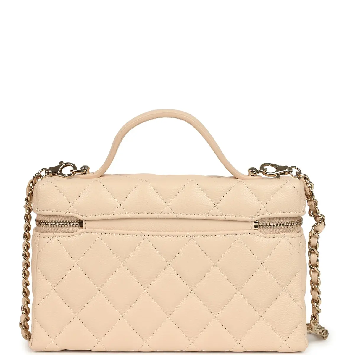 Chanel Chanel Top Handle Long Vanity Case with Chain Light Beige Shiny Caviar Light Gold Hardware | Thumbnail 5