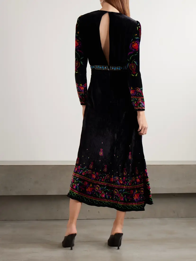 Saloni Claudia Twisted Embellished Printed Velvet Midi Dress | Thumbnail 3 Saloni Claudia Twisted Embellished Printed Velvet Midi Dress | Thumbnail 3