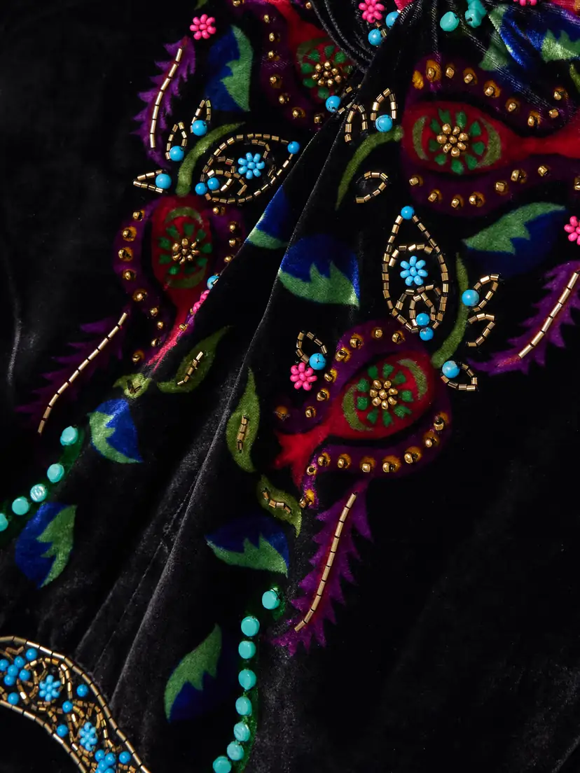 Saloni Claudia Twisted Embellished Printed Velvet Midi Dress | Thumbnail 4 Saloni Claudia Twisted Embellished Printed Velvet Midi Dress | Thumbnail 4