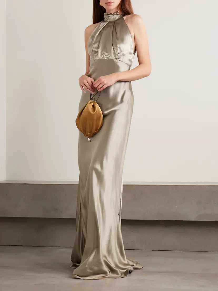 Saloni Michelle Velvet-trimmed Open-back Satin Gown | Thumbnail 2