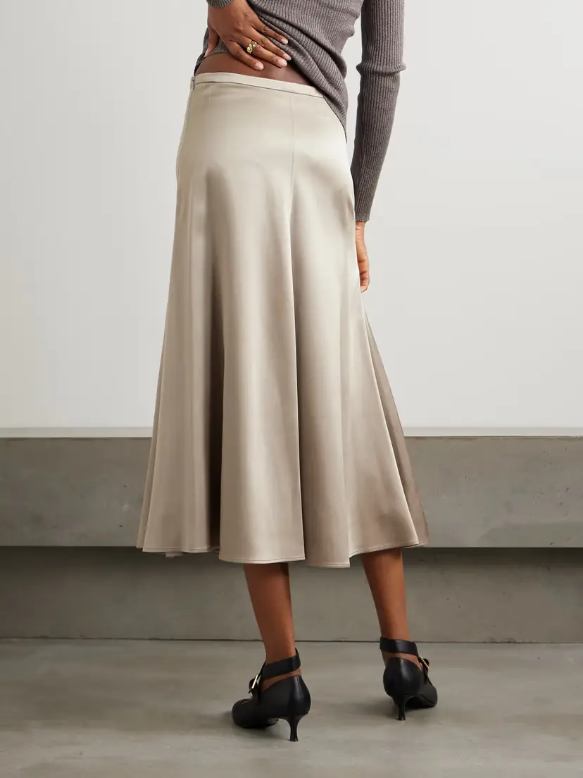 Brunello Cucinelli Gathered Silk-satin Midi Skirt | Thumbnail 3