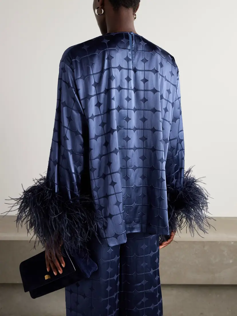 Dima Ayad Geometric Feather-trimmed Devoré-satin Blouse | Thumbnail 3 Dima Ayad Geometric Feather-trimmed Devoré-satin Blouse | Thumbnail 3