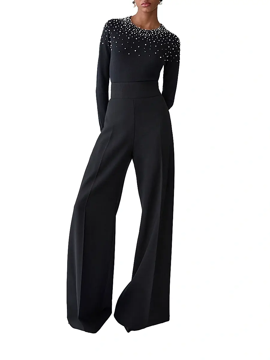 Carolina Herrera Women's Imitation Pearl-Embellished Silk-Cotton Sweater | Thumbnail 2 Carolina Herrera Women's Imitation Pearl-Embellished Silk-Cotton Sweater | Thumbnail 2