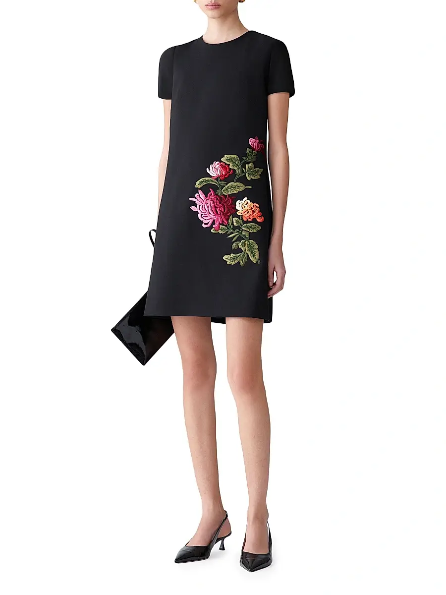 Carolina Herrera Women's Chrysanthemum-Embroidered Stretch-Wool Minidress | Thumbnail 2 Carolina Herrera Women's Chrysanthemum-Embroidered Stretch-Wool Minidress | Thumbnail 2