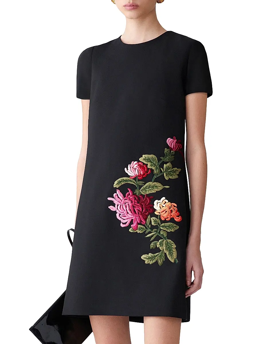 Carolina Herrera Women's Chrysanthemum-Embroidered Stretch-Wool Minidress | Thumbnail 3 Carolina Herrera Women's Chrysanthemum-Embroidered Stretch-Wool Minidress | Thumbnail 3