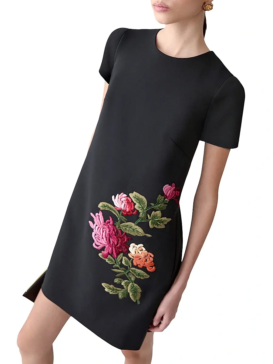 Carolina Herrera Women's Chrysanthemum-Embroidered Stretch-Wool Minidress | Thumbnail 5 Carolina Herrera Women's Chrysanthemum-Embroidered Stretch-Wool Minidress | Thumbnail 5