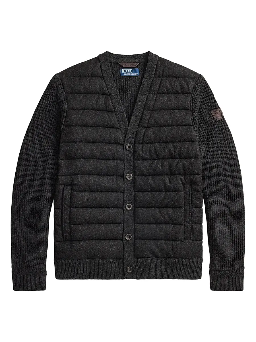 Polo Ralph Lauren Men's Quilted Cotton V-Neck Cardigan - Onyx | Image 1 Polo Ralph Lauren Men's Quilted Cotton V-Neck Cardigan - Onyx | Image 1