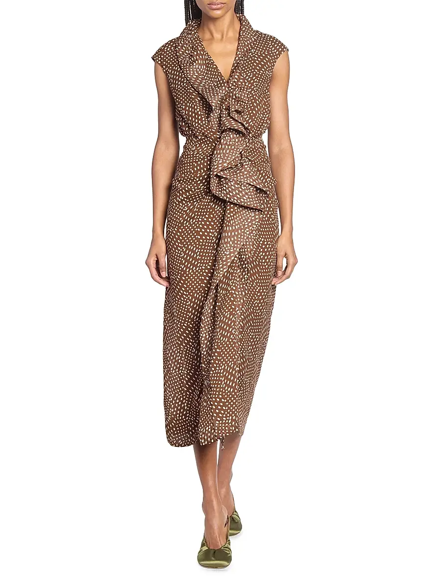 Dries Van Noten Women's Davylo Polka Dot Ruffle Midi-Dress - Brown | Thumbnail 2 Dries Van Noten Women's Davylo Polka Dot Ruffle Midi-Dress - Brown | Thumbnail 2