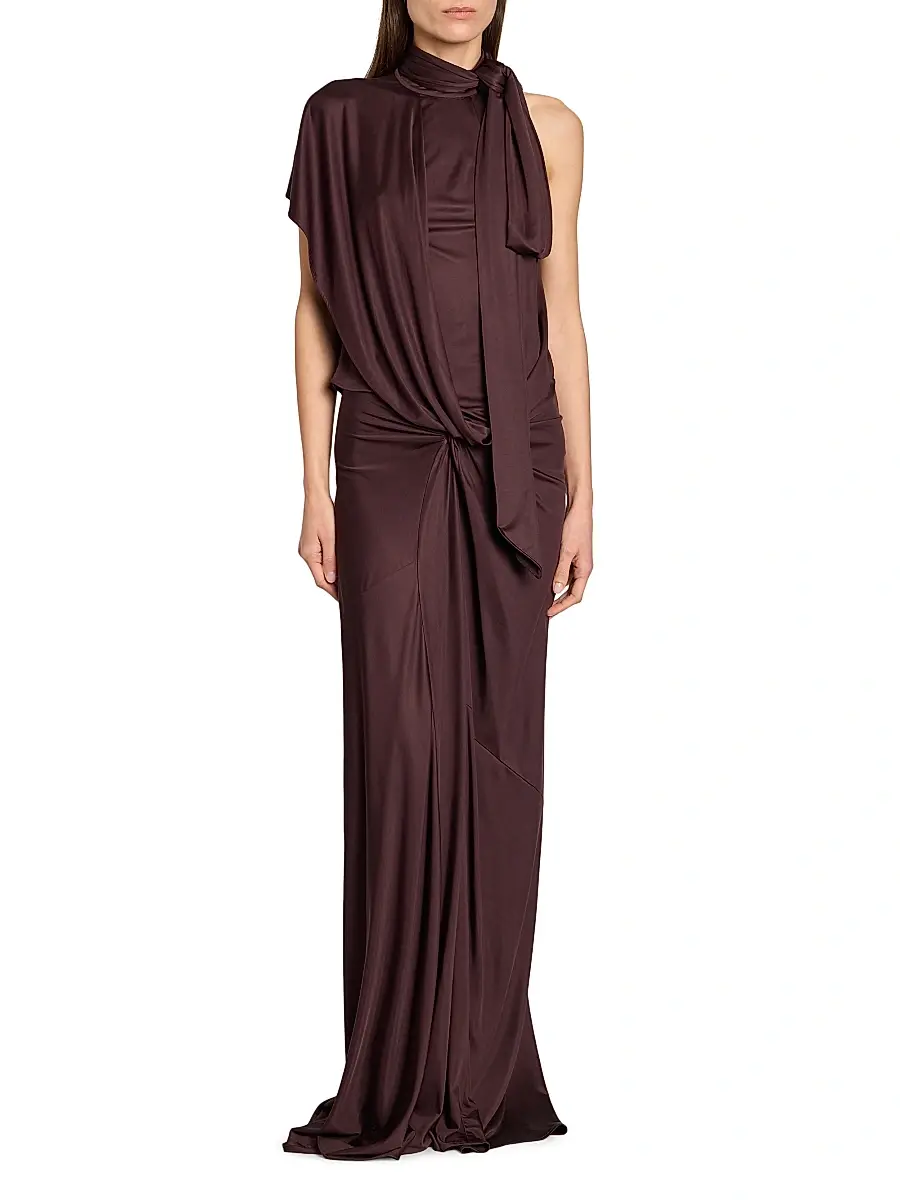 Dries Van Noten Women's Humila Knotted Jersey Sheath Maxi Skirt - Burgundy | Thumbnail 2 Dries Van Noten Women's Humila Knotted Jersey Sheath Maxi Skirt - Burgundy | Thumbnail 2