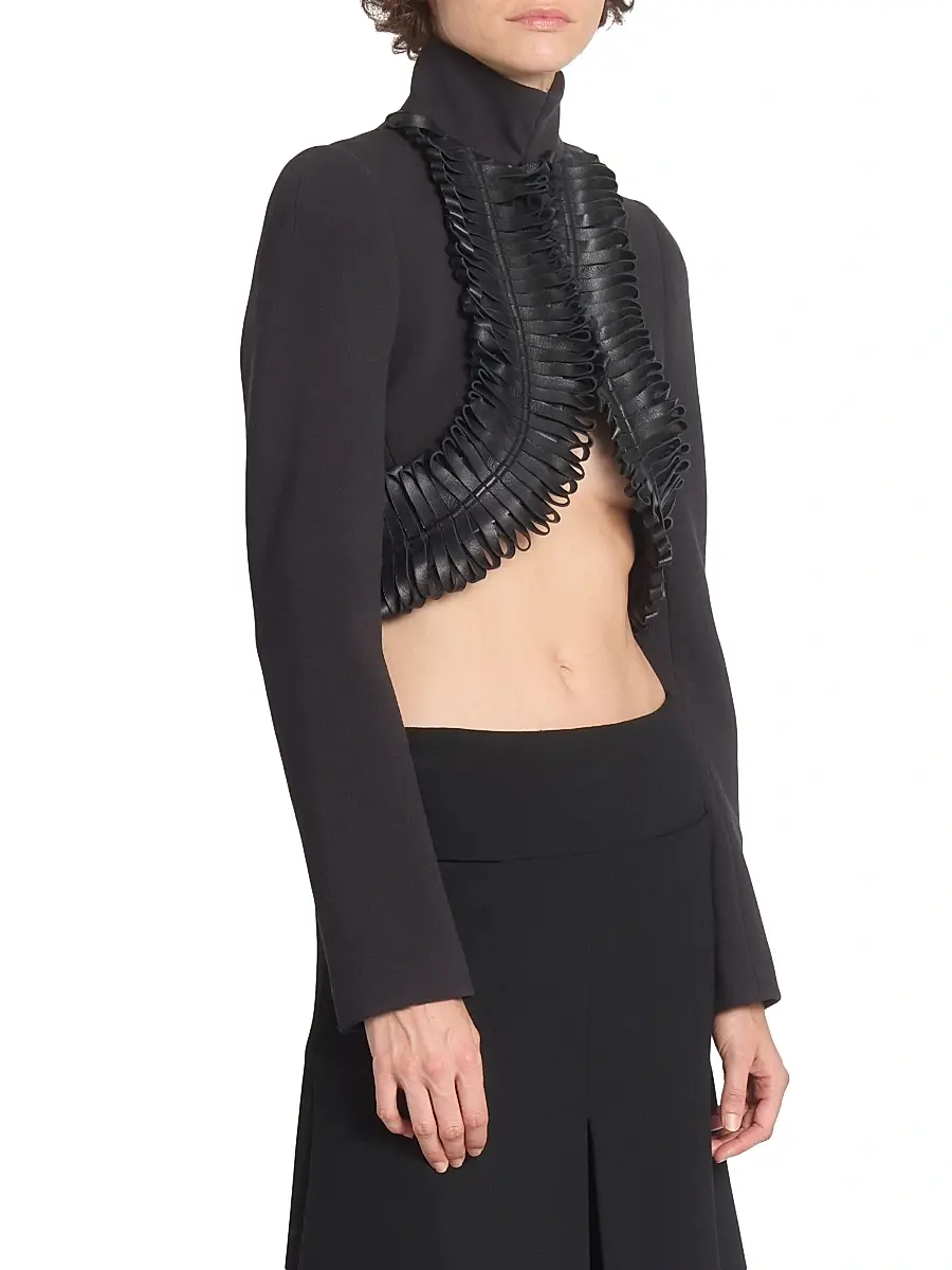 Alaïa Women's Faux Leather-Trimmed Crop Jacket - Noir Alaia | Thumbnail 4 Alaïa Women's Faux Leather-Trimmed Crop Jacket - Noir Alaia | Thumbnail 4