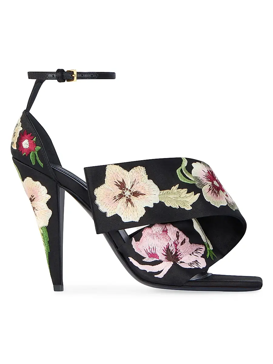 Givenchy Women's Sliced Square Heeled Sandals with Floral Embroideries - Black Red | Image 1 Givenchy Women's Sliced Square Heeled Sandals with Floral Embroideries - Black Red | Image 1