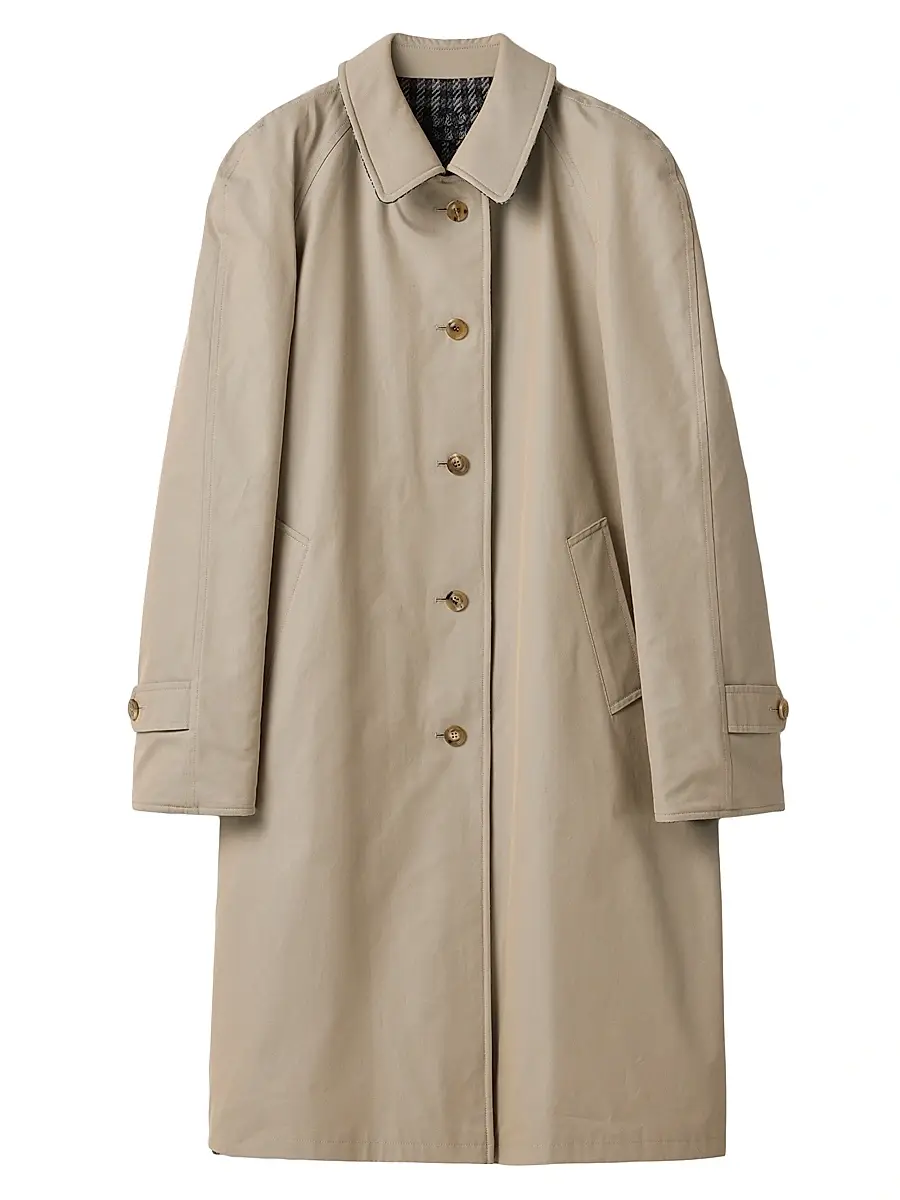 Miu Miu Women's Reversible Twill and Check Trench Coat - Beige Khaki | Image 1 Miu Miu Women's Reversible Twill and Check Trench Coat - Beige Khaki | Image 1