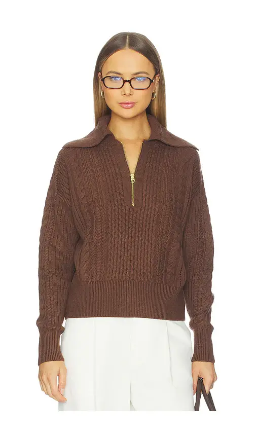 Varley Camello Relaxed Cable Half Zip Sweater | Image 1 Varley Camello Relaxed Cable Half Zip Sweater | Image 1
