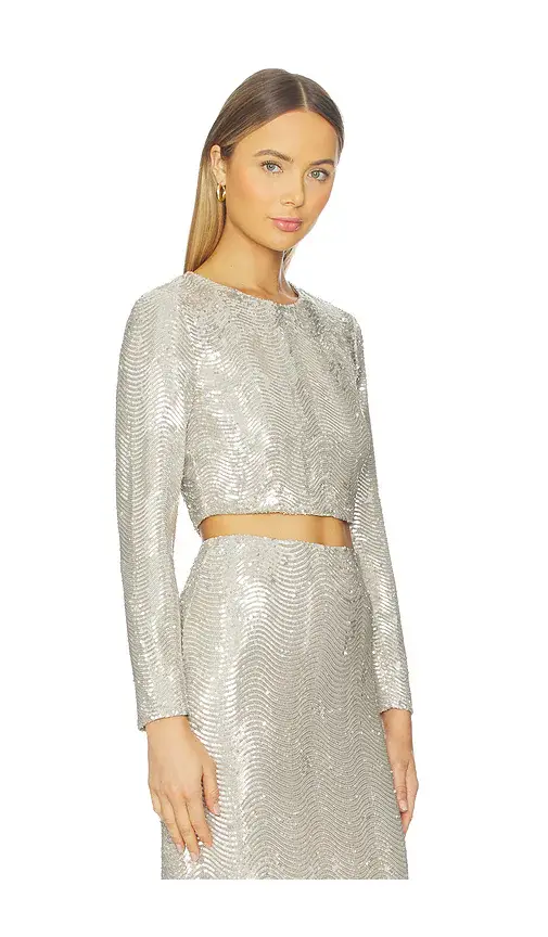 L'Agence Rogan Crop Sequin Long Sleeve Top | Thumbnail 2 L'Agence Rogan Crop Sequin Long Sleeve Top | Thumbnail 2