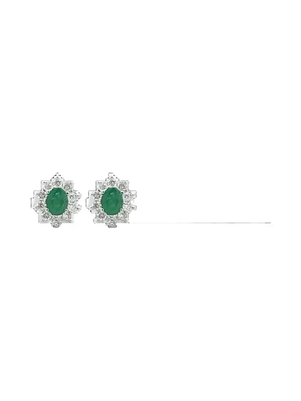 1.10ct Diamond Emerald 18K Gold Dainty Sunburst Stud Earrings