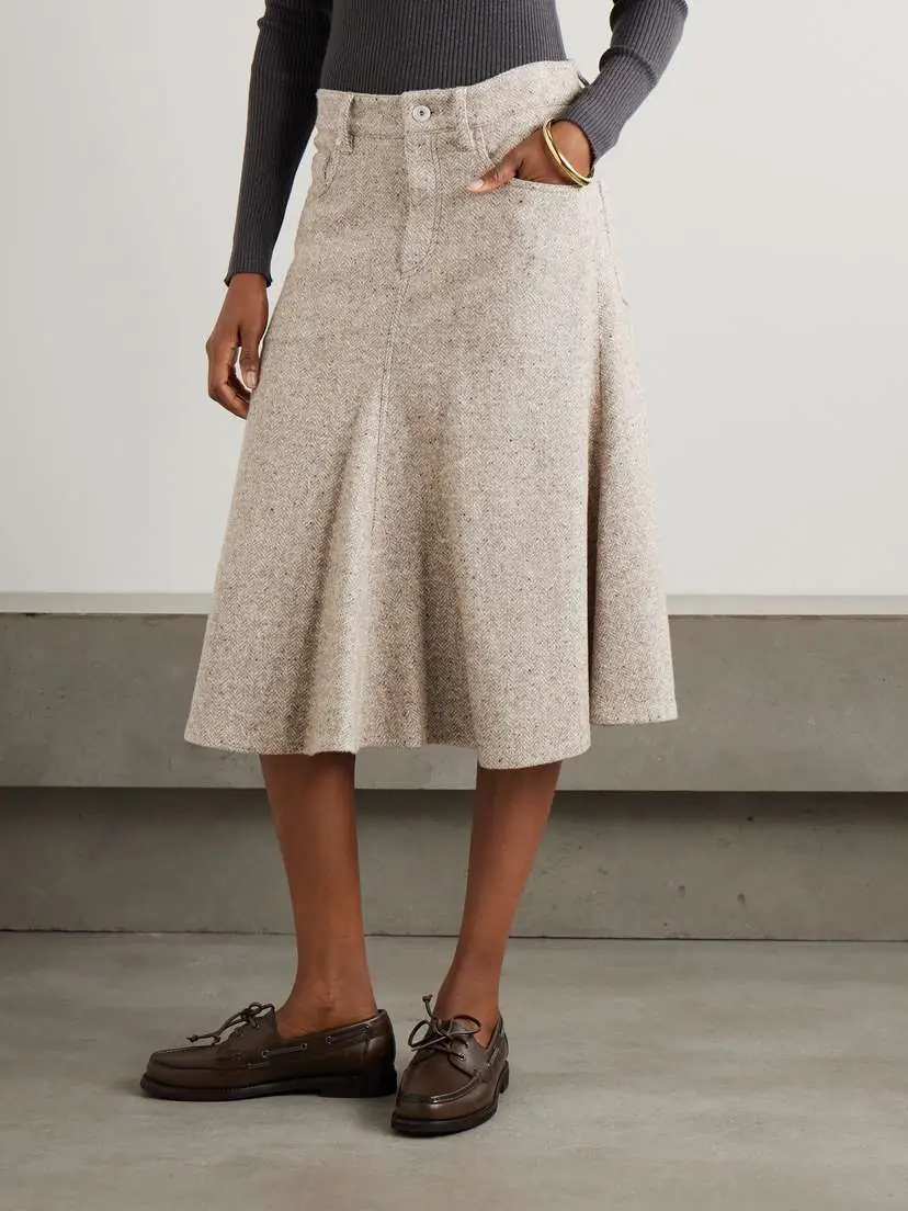Brunello Cucinelli Herring Bone Wool-blend Midi Skirt | Thumbnail 3