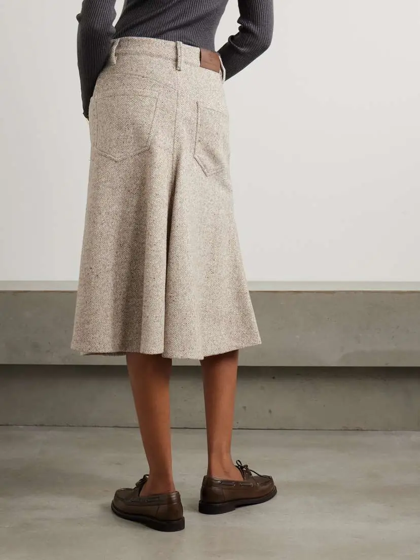 Brunello Cucinelli Herring Bone Wool-blend Midi Skirt | Thumbnail 4