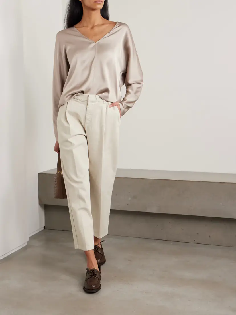 Brunello Cucinelli Cropped Pleated Stretch-cotton Twill Tapered Pants | Thumbnail 2