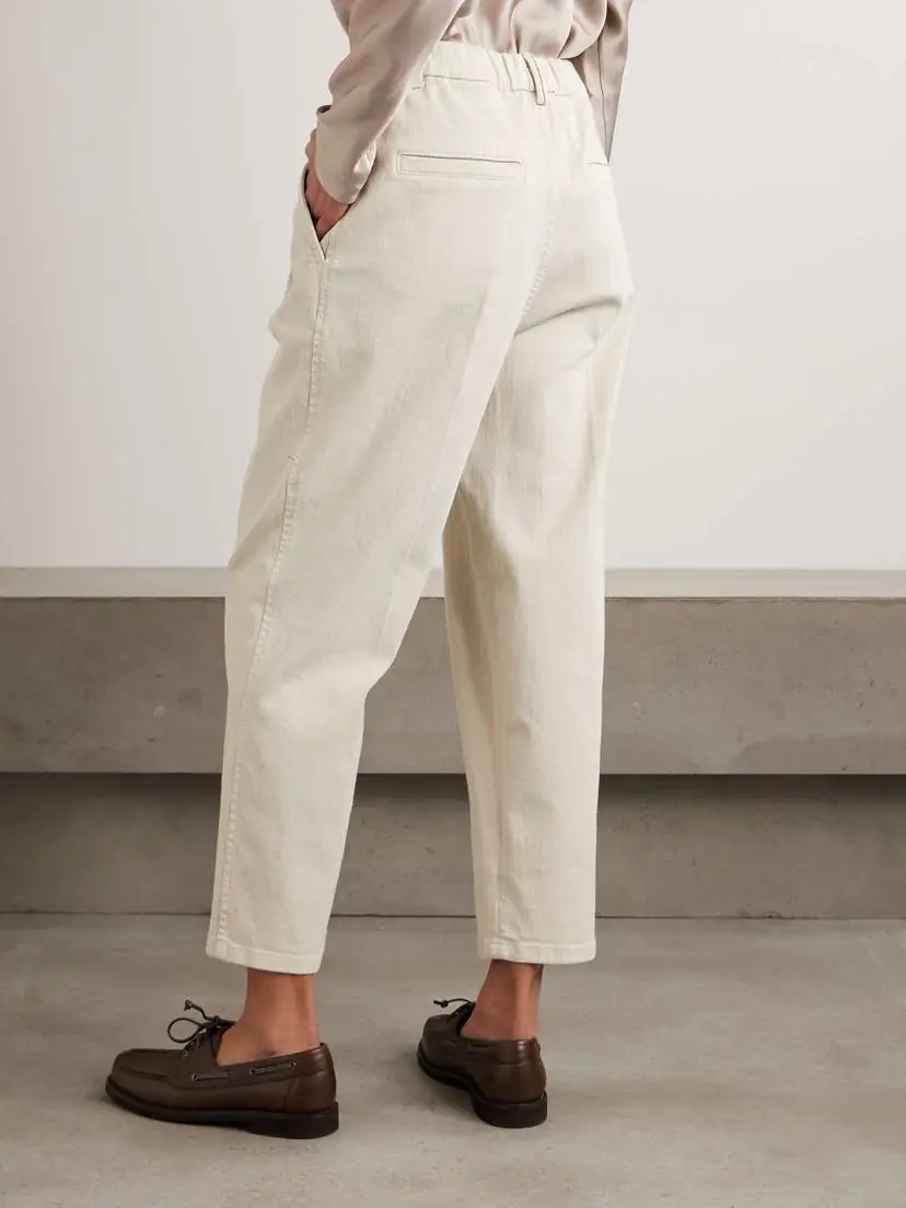 Brunello Cucinelli Cropped Pleated Stretch-cotton Twill Tapered Pants | Thumbnail 4