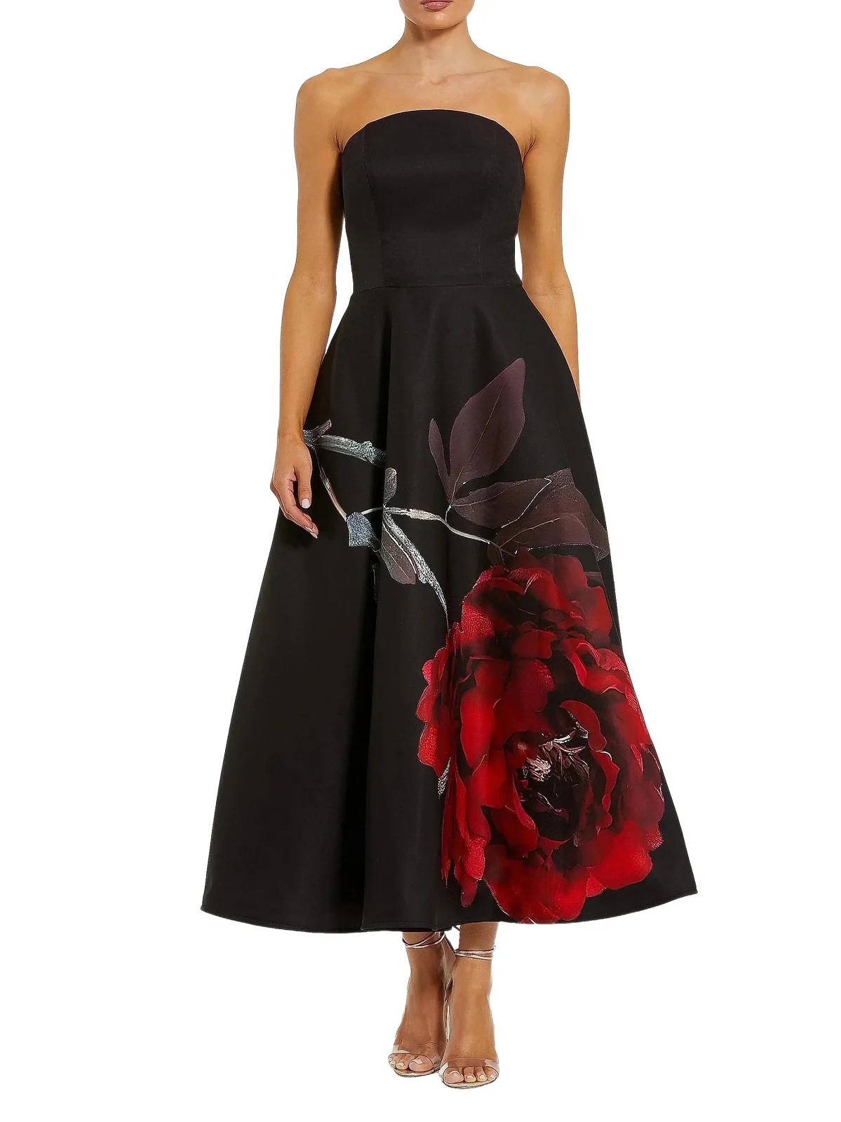 Women's Floral Crepe Strapless Cocktail Dress Women's Floral Crepe Strapless Cocktail Dress