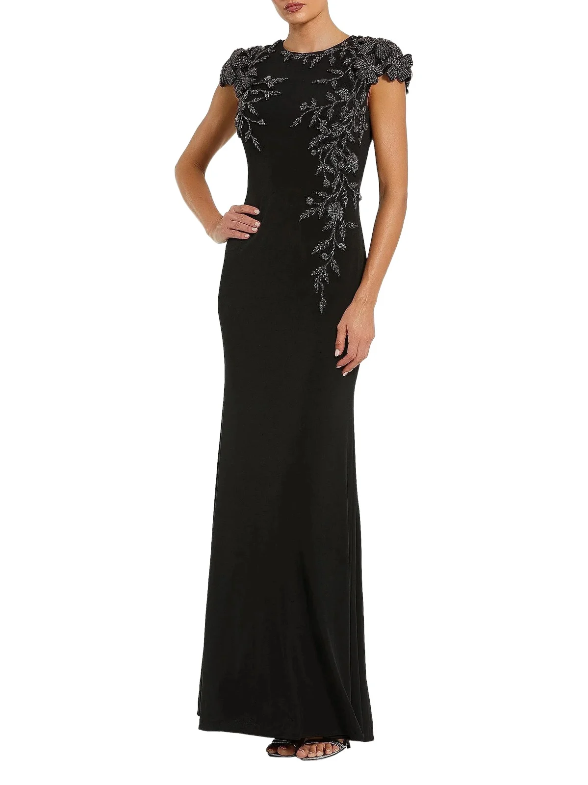 Women's Bead-Embellished Floral-Appliquéd Jersey Gown