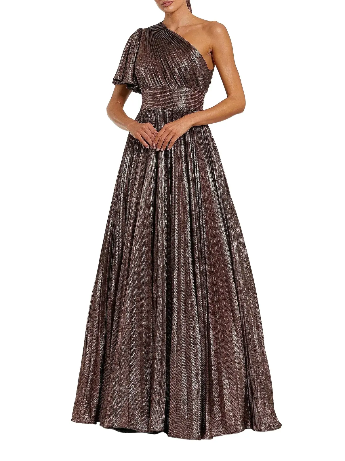 Women's One-Shoulder Pleated Metallic A-Line Ball Gown Women's One-Shoulder Pleated Metallic A-Line Ball Gown