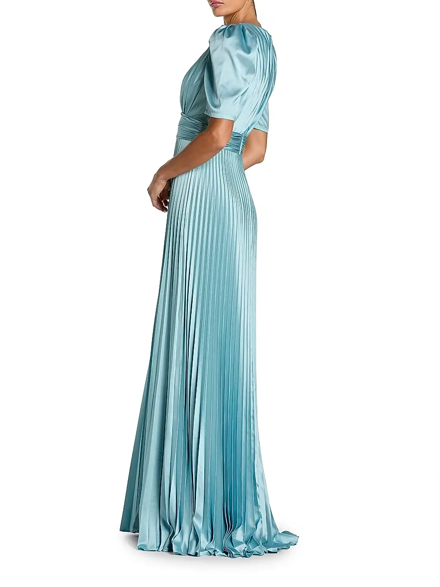 Mac Duggal Women's Pleated Charmeuse Short-Sleeve Gown - French Blue | Thumbnail 2