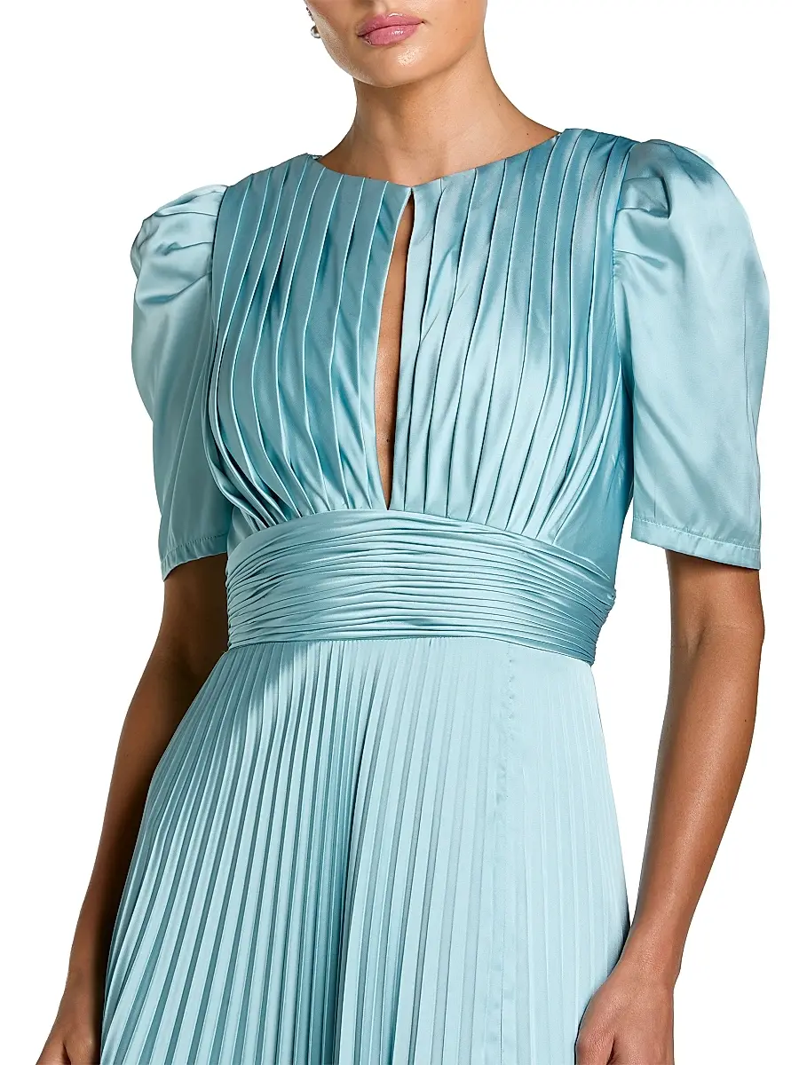 Mac Duggal Women's Pleated Charmeuse Short-Sleeve Gown - French Blue | Thumbnail 3