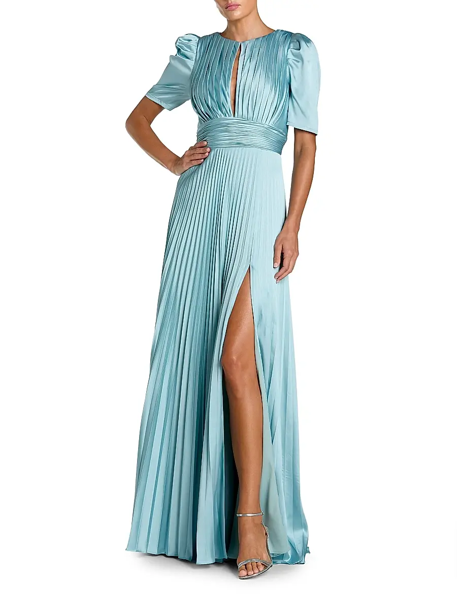Mac Duggal Women's Pleated Charmeuse Short-Sleeve Gown - French Blue | Image 1 Mac Duggal Women's Pleated Charmeuse Short-Sleeve Gown - French Blue | Image 1