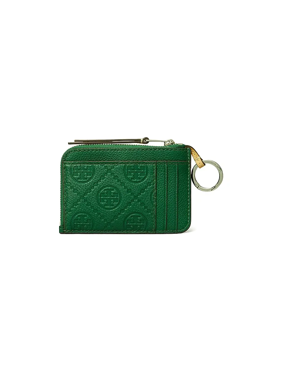 Tory Burch Women's Pebbled Leather Card Case - Dark Kale | Thumbnail 2 Tory Burch Women's Pebbled Leather Card Case - Dark Kale | Thumbnail 2