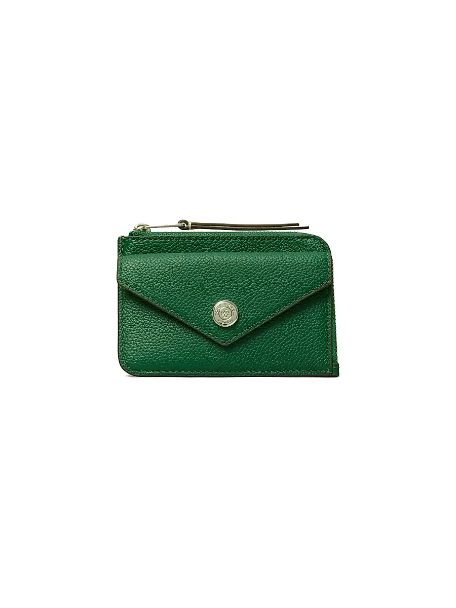 Tory Burch Women's Pebbled Leather Card Case - Dark Kale | Image 1 Tory Burch Women's Pebbled Leather Card Case - Dark Kale | Image 1