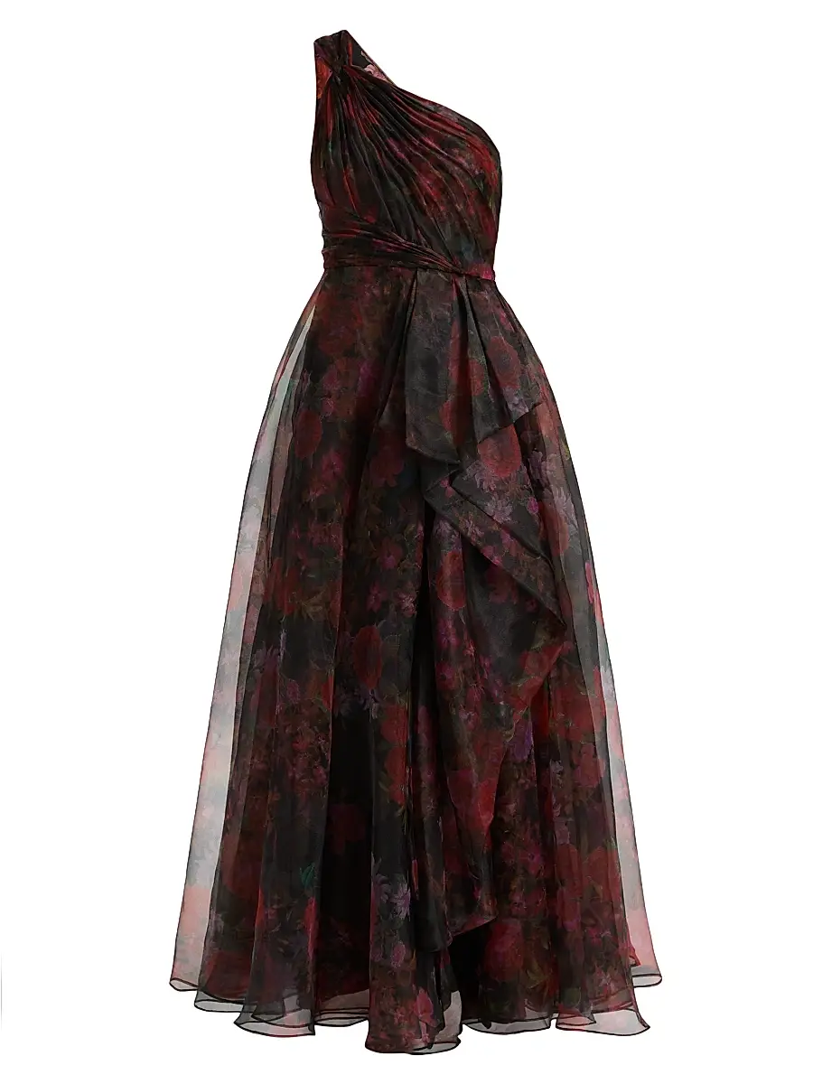 Theia Women's Rue One-Shoulder Organza Gown - Night Heritage Floral | Image 1 Theia Women's Rue One-Shoulder Organza Gown - Night Heritage Floral | Image 1