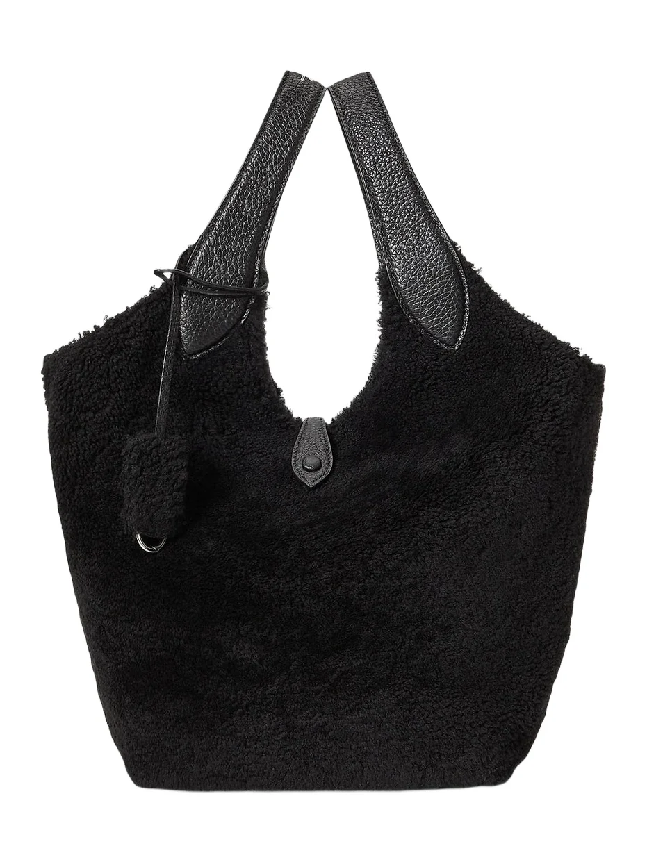Polo Ralph Lauren Women's Medium Polo Play Shearling & Leather Tote Bag