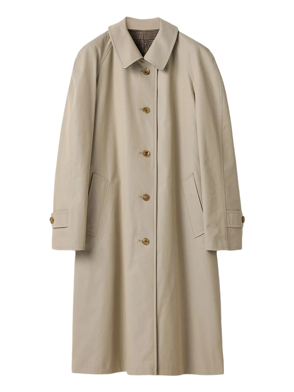 Women's Reversible Single-Breasted Twill and Houndstooth Check Trench Coat