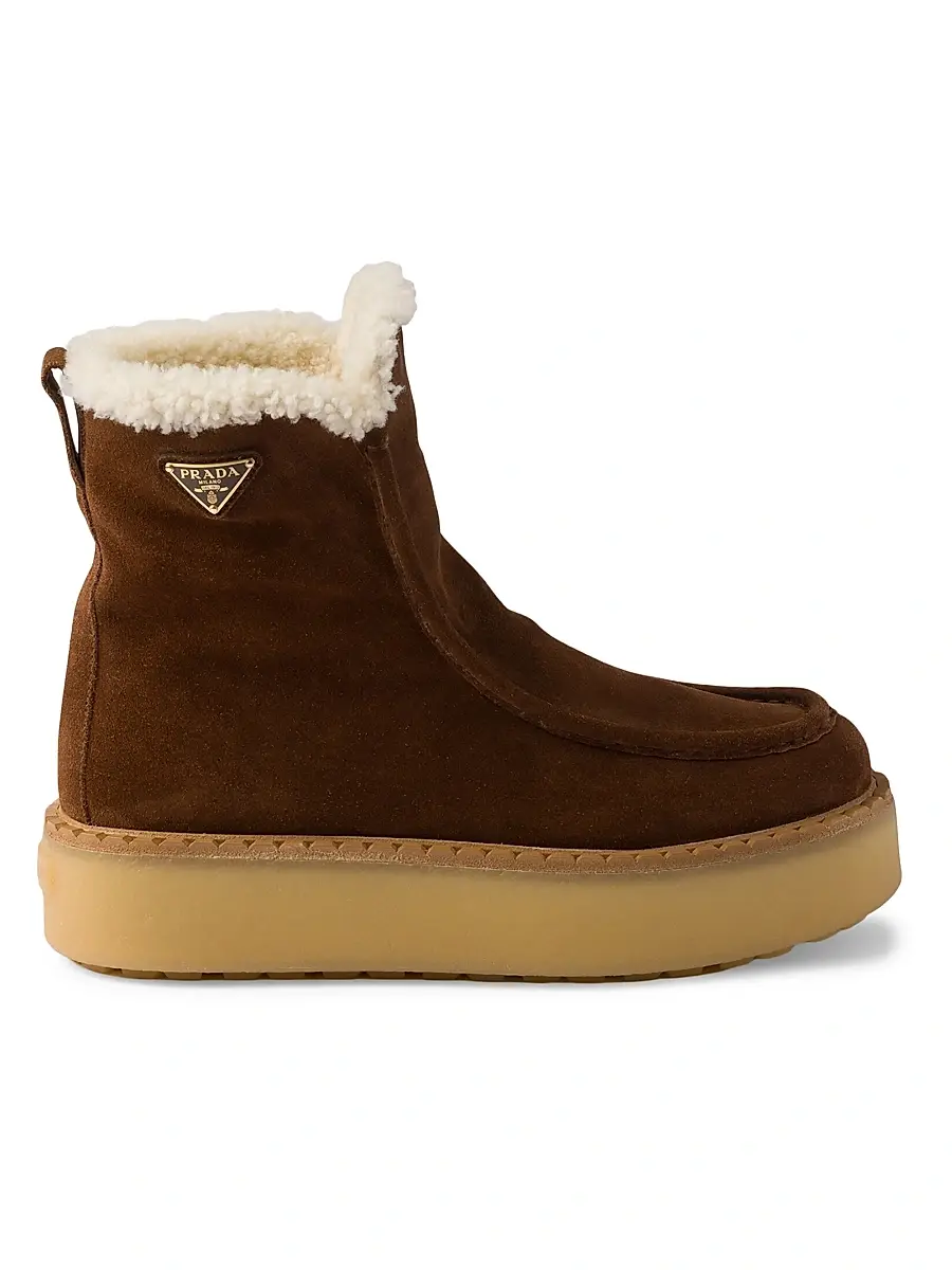 Prada Women's Suede and Shearling Booties - Brown | Image 1 Prada Women's Suede and Shearling Booties - Brown | Image 1
