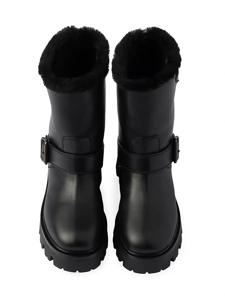 Prada Women's Leather and Shearling Booties - Black | Thumbnail 2 Prada Women's Leather and Shearling Booties - Black | Thumbnail 2
