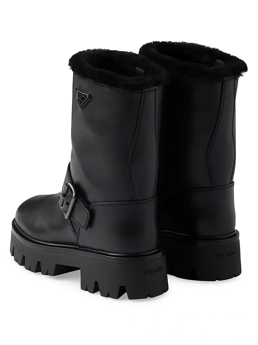 Prada Women's Leather and Shearling Booties - Black | Thumbnail 3 Prada Women's Leather and Shearling Booties - Black | Thumbnail 3
