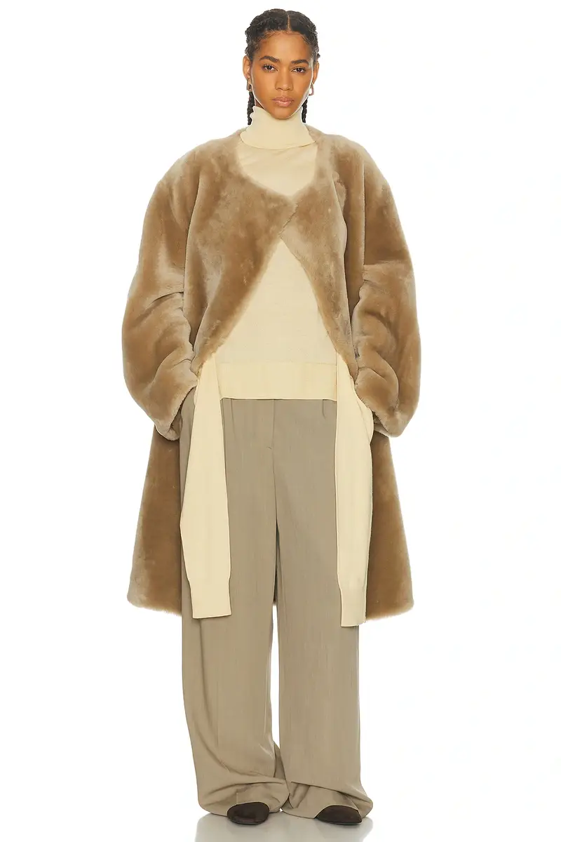TOTEME Collarless Shearling Coat | Thumbnail 4 TOTEME Collarless Shearling Coat | Thumbnail 4