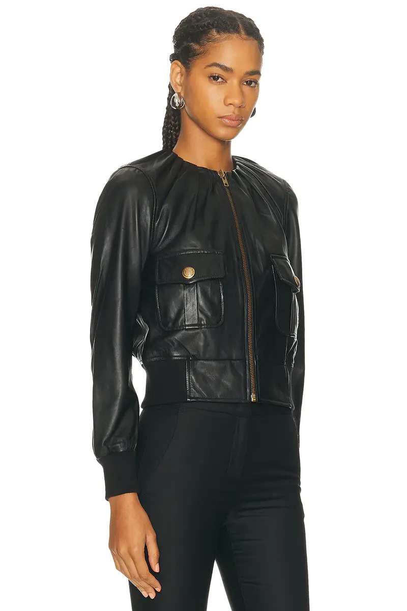 R13 Pleated Neck Leather Jacket | Thumbnail 2 R13 Pleated Neck Leather Jacket | Thumbnail 2