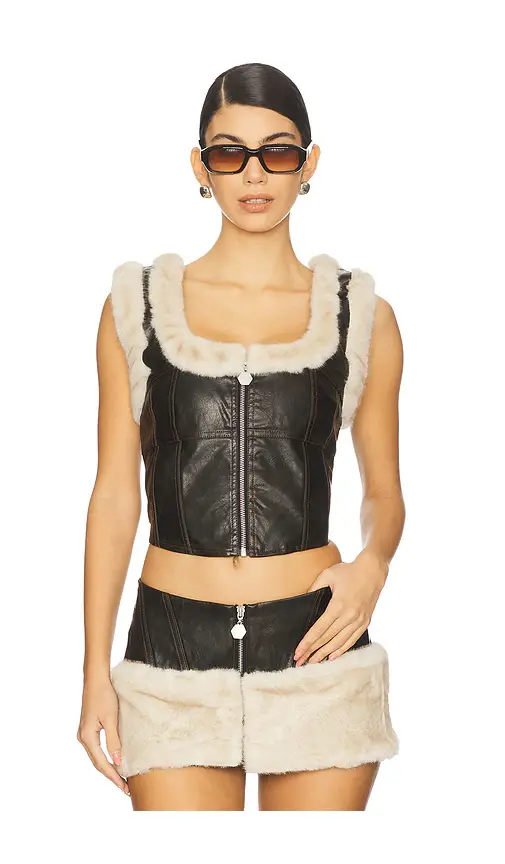 OW Collection Kendra Top With Faux Fur Trim | Image 1 OW Collection Kendra Top With Faux Fur Trim | Image 1