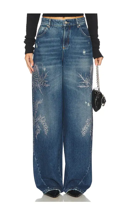 Blumarine Embroidered Denim Wide Leg | Image 1 Blumarine Embroidered Denim Wide Leg | Image 1