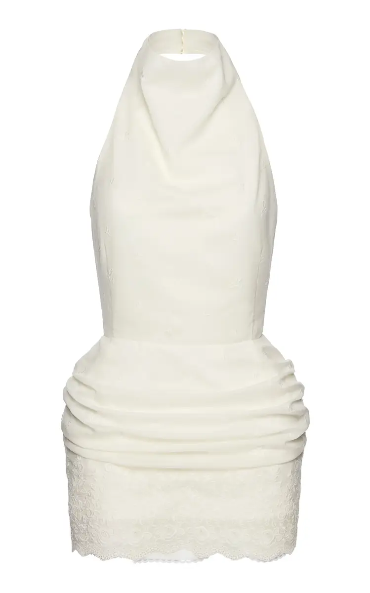 Lace-Trimmed Silk-Blend Halter Mini Dress