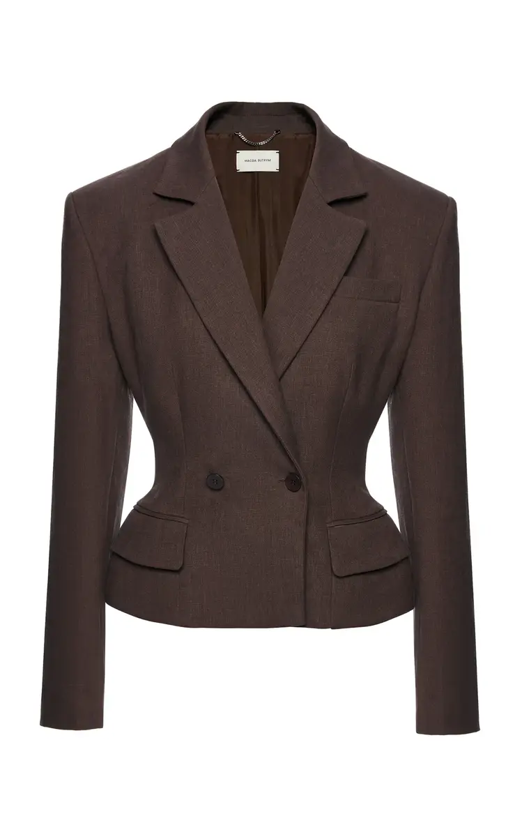 Magda Butrym Double-Breasted Structured Linen-Blend Blazer | Image 1 Magda Butrym Double-Breasted Structured Linen-Blend Blazer | Image 1