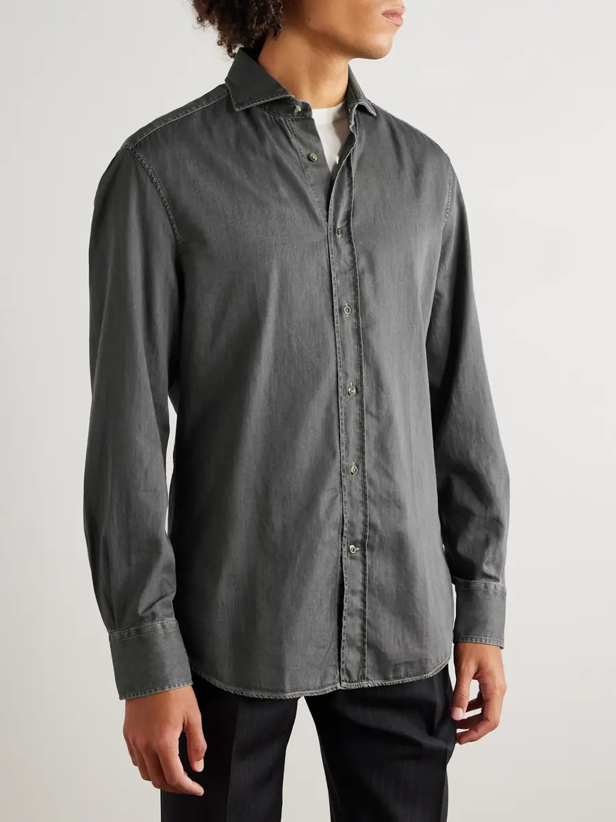 Brunello Cucinelli Slim-Fit Spread-Collar Cotton-Chambray Shirt - Men | Thumbnail 3 Brunello Cucinelli Slim-Fit Spread-Collar Cotton-Chambray Shirt - Men | Thumbnail 3
