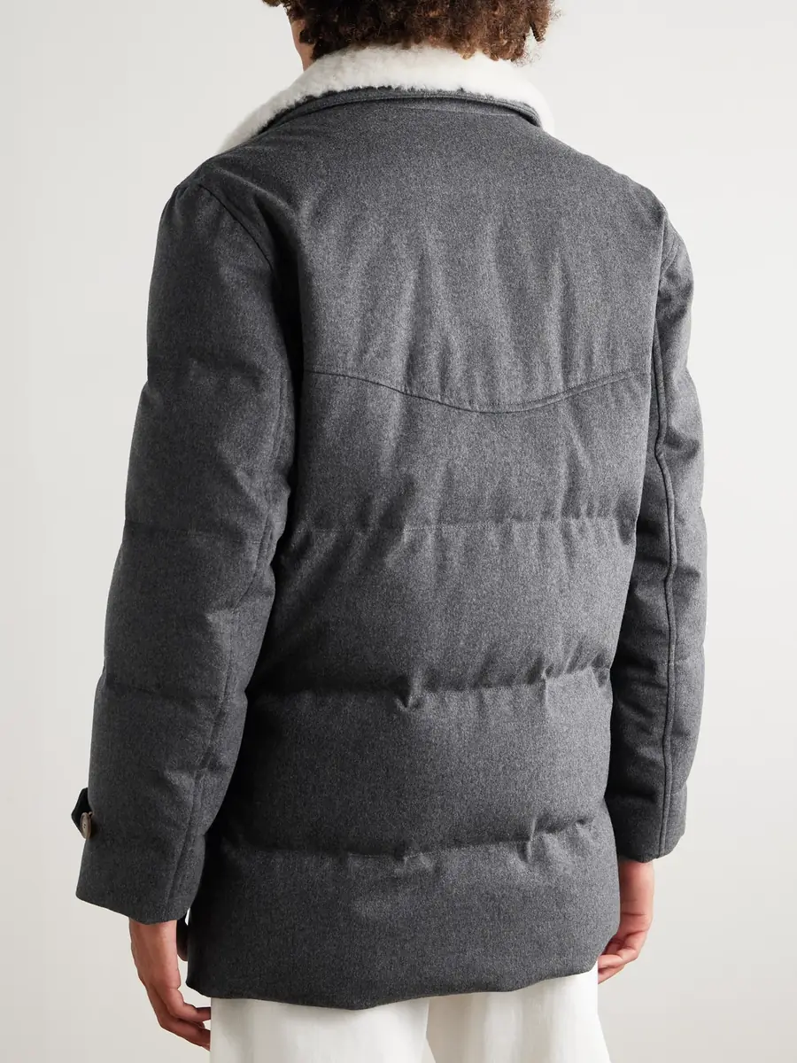 Brunello Cucinelli Double-Breasted Shearling-Trimmed Quilted Wool Down Jacket - Men | Thumbnail 4 Brunello Cucinelli Double-Breasted Shearling-Trimmed Quilted Wool Down Jacket - Men | Thumbnail 4
