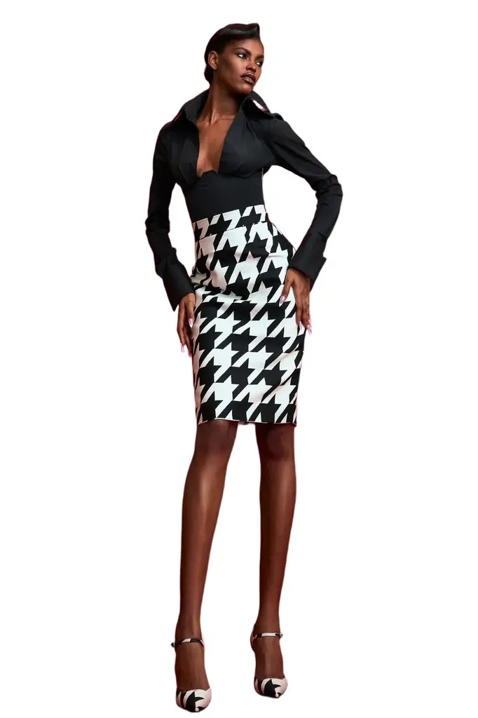 LaQuan Smith Long Sleeve Collared Corset Top | Image 1 LaQuan Smith Long Sleeve Collared Corset Top | Image 1