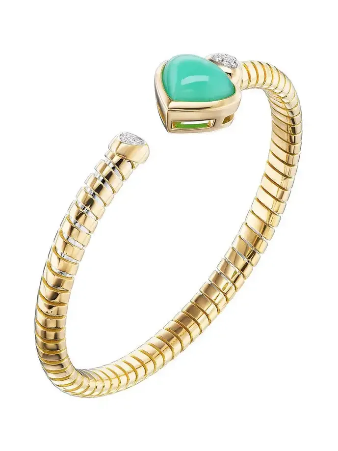 Chrysoprase Diamond Trisolina Bangle Bracelet